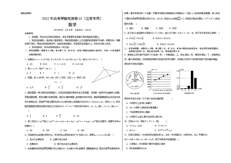 数学-2022年高考押题预测卷02(江苏专用)(考试版)第1页