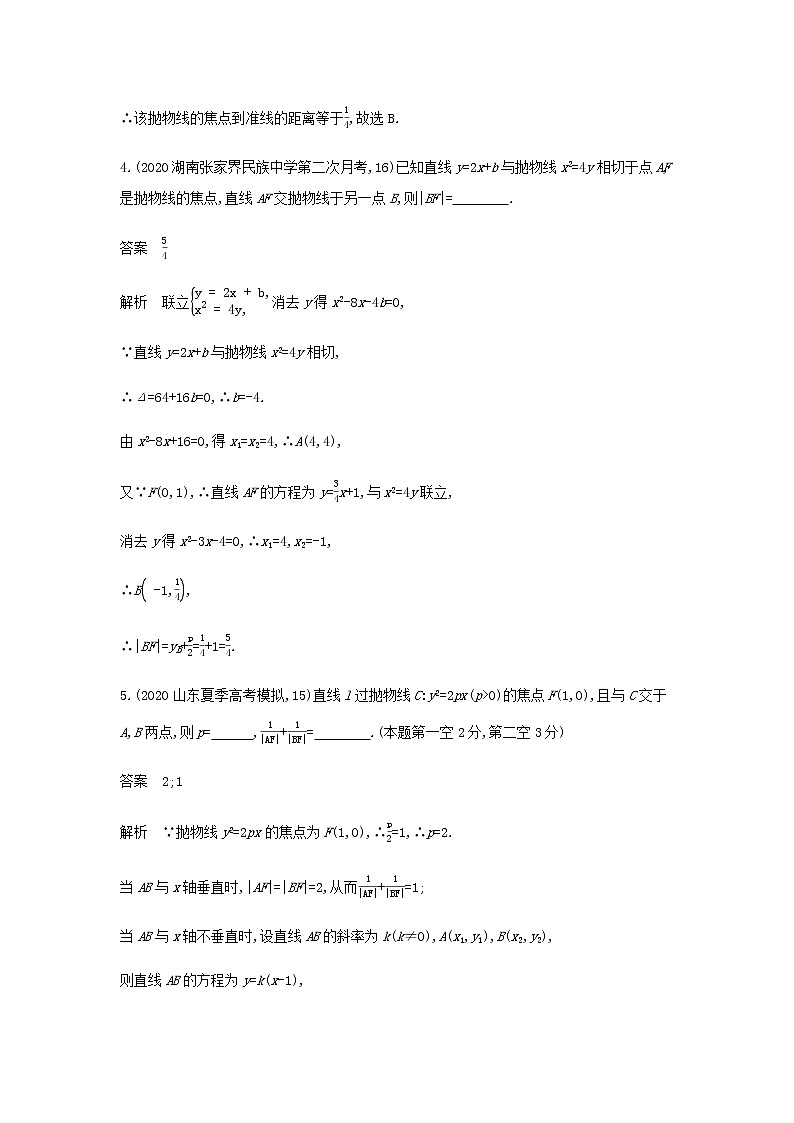 新人教A版高考数学二轮复习专题九平面解析几何5抛物线专题检测含解析第2页