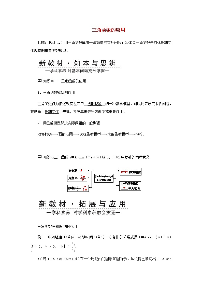 新人教A版高中数学必修第一册第五章三角函数7三角函数的应用学案第1页
