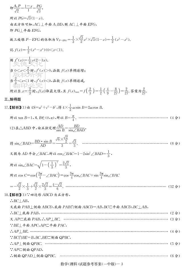 2020届长沙市一中高三第10次月考试卷-理数答案第3页