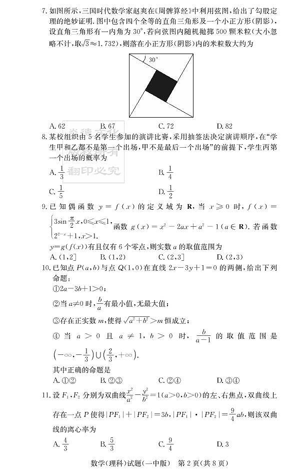 2020届长沙市一中高三第6次月考试卷-理数试卷第2页