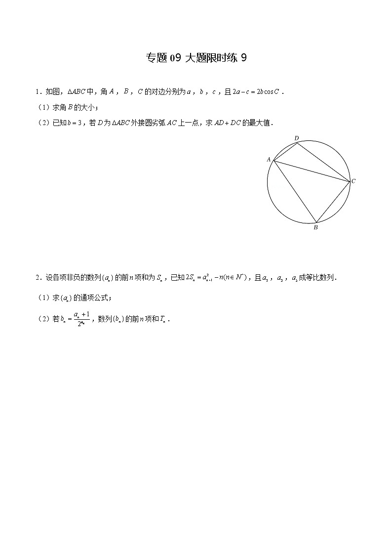 专题09 【大题限时练9】-备战2022年湖南高考数学满分限时题集(原卷版)第1页