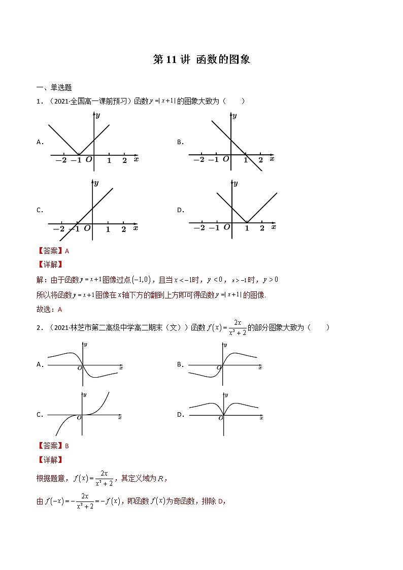 第11讲 函数的图象-【高考艺术生专用】2022年高考数学一轮复习特训特练(解析版)(基础版,全国通用版)第1页