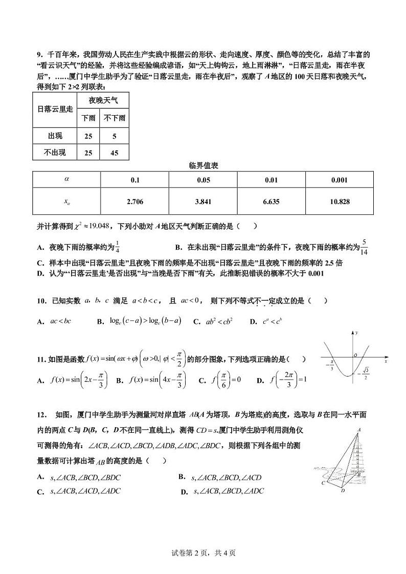 2022届福建省厦门双十中学高三考前热身考试数学试题-第2页