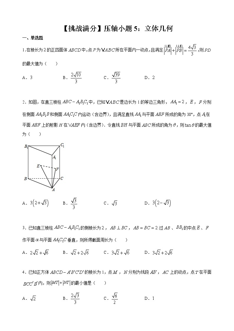 【挑战满分】压轴小题5：立体几何（95）01