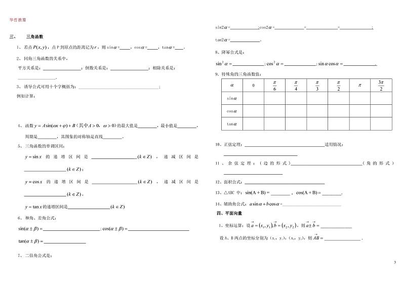 高考数学考前数学公式默写第3页
