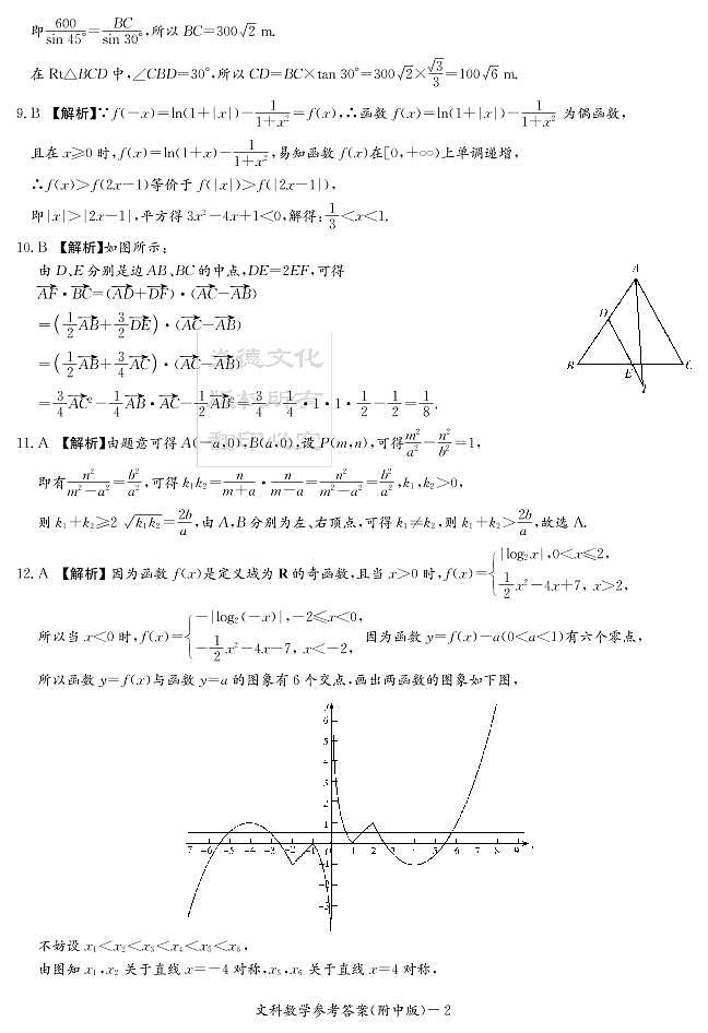 2020届湖南师大附中高三第1次月考试卷-文科数学答案第2页