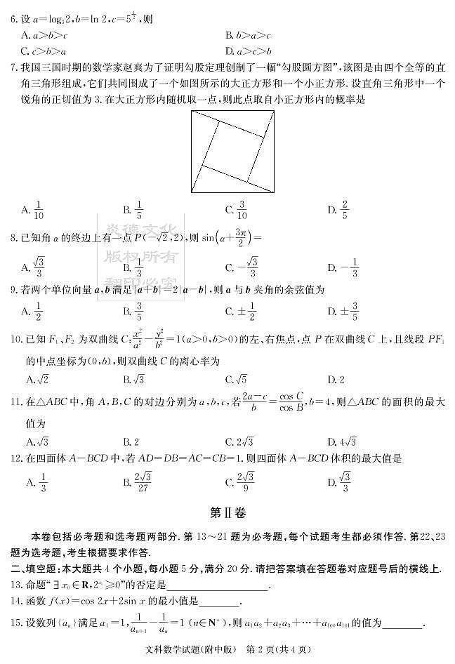 2020届湖南师大附中高三第10次月考试卷-文科数学试卷第2页