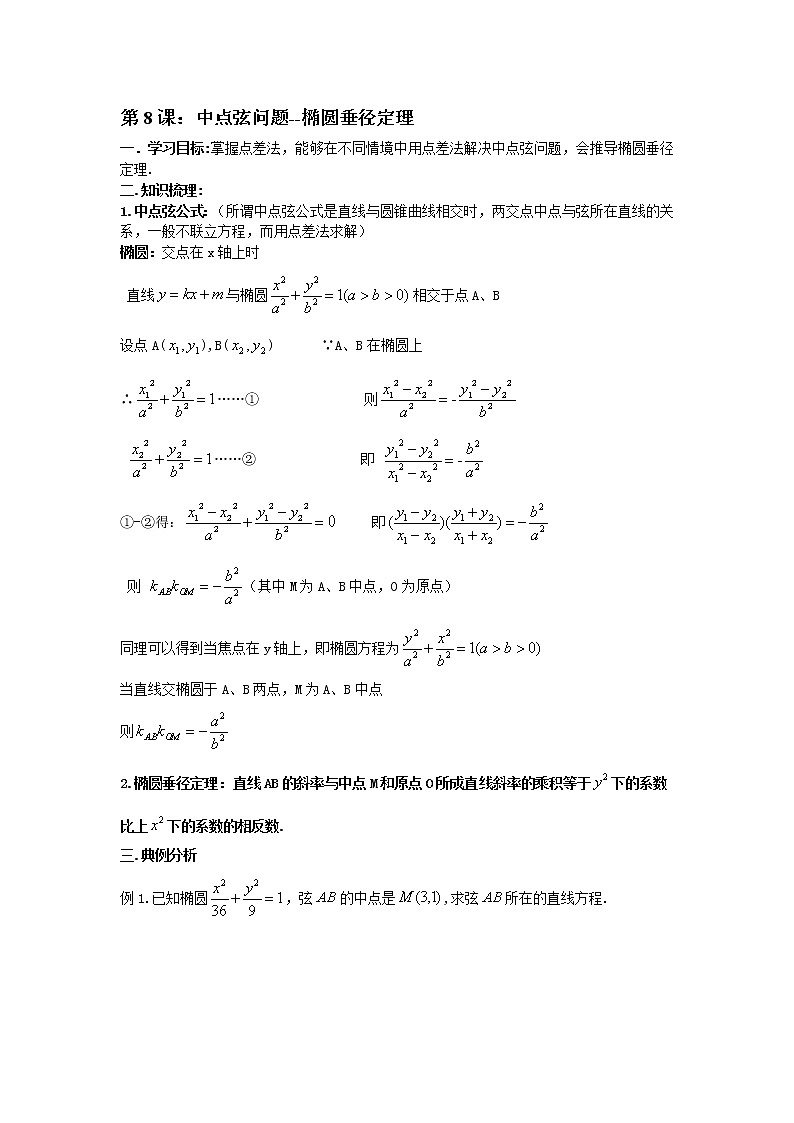 8.中点弦问题--椭圆垂径定理第1页