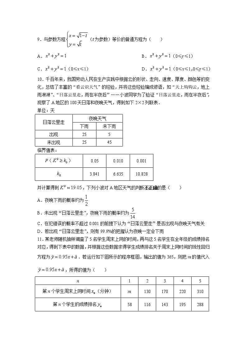 2021-2022学年广东省茂名市第一中学高二下学期期中考试数学(文)试题(Word版)02