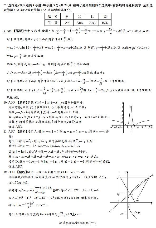 2021雅礼中学高考二模答案第2页