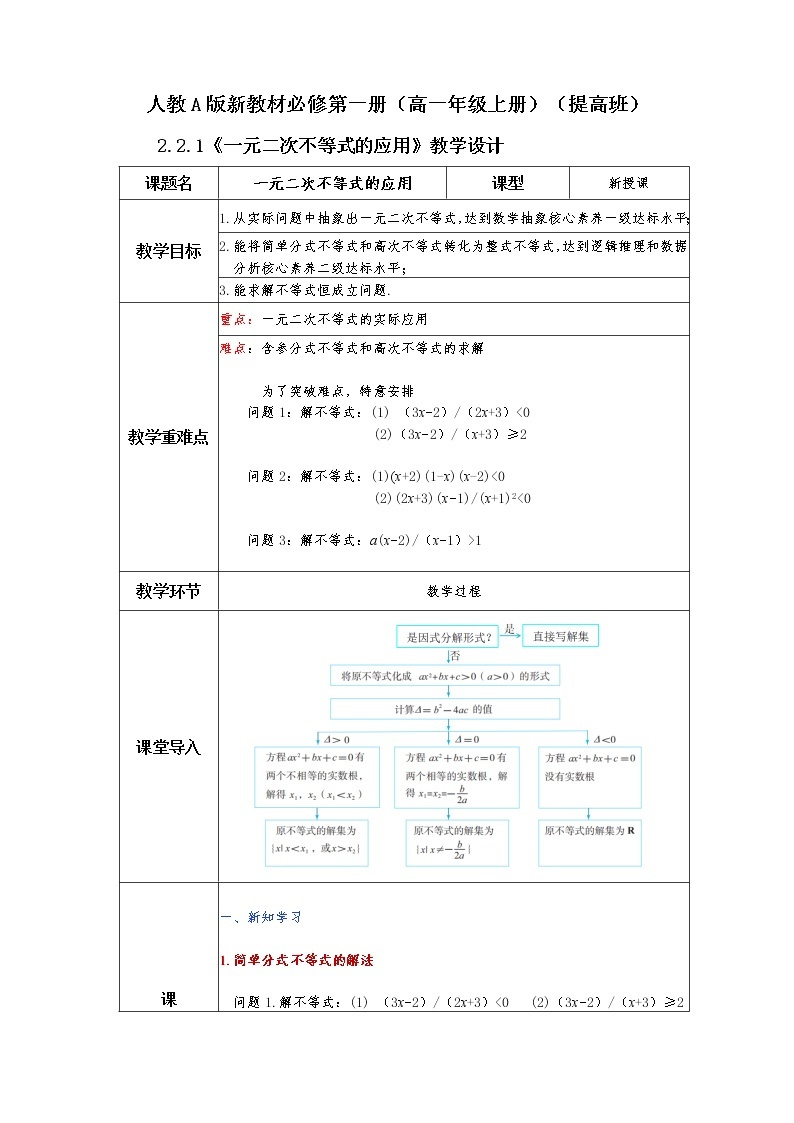 第2章+2.3二次函数与一元二次方程、不等式第二课时基础班课件+教案01