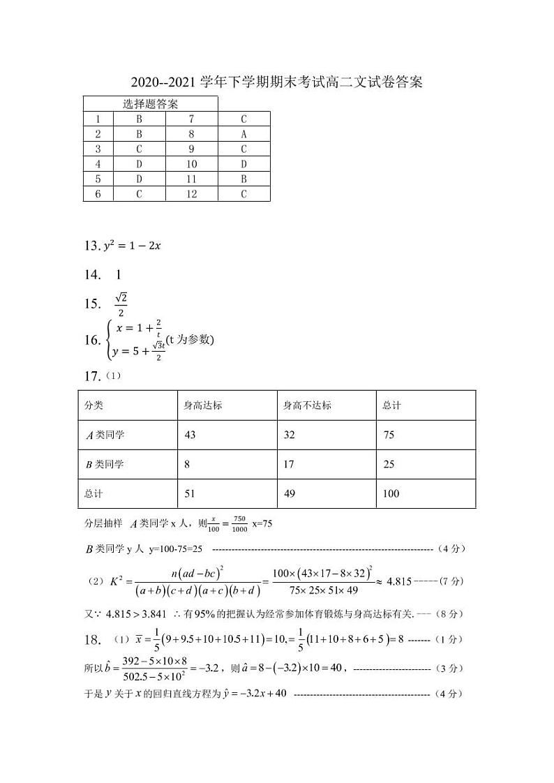 2021黑龙江省嫩江市一中校等五校高二下学期期末考试数学(文)试题PDF版含答案01