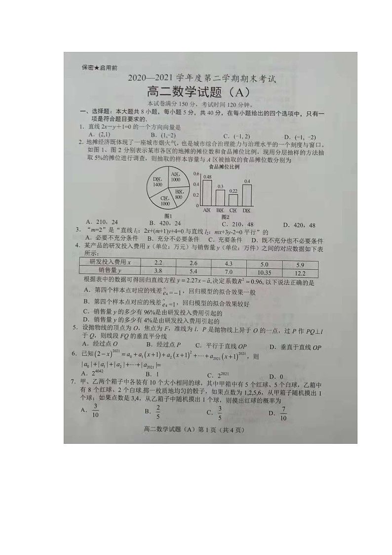 山东省菏泽市2020_2021学年高二下学期期末考试数学试题第1页