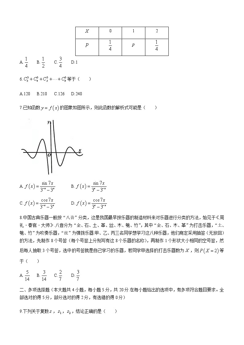 2021扬州高二下学期期末数学试题含答案第2页