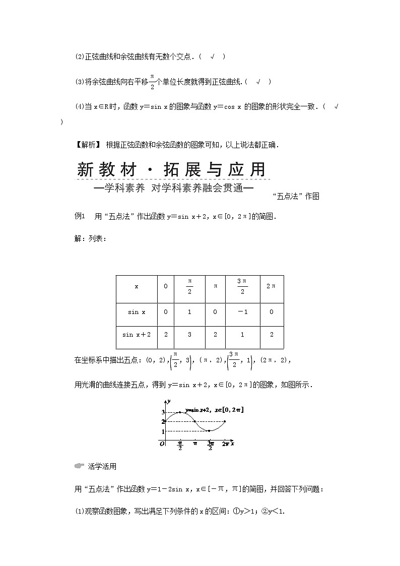 新人教A版高中数学必修第一册第五章三角函数4.1正弦函数余弦函数的图象学案第2页