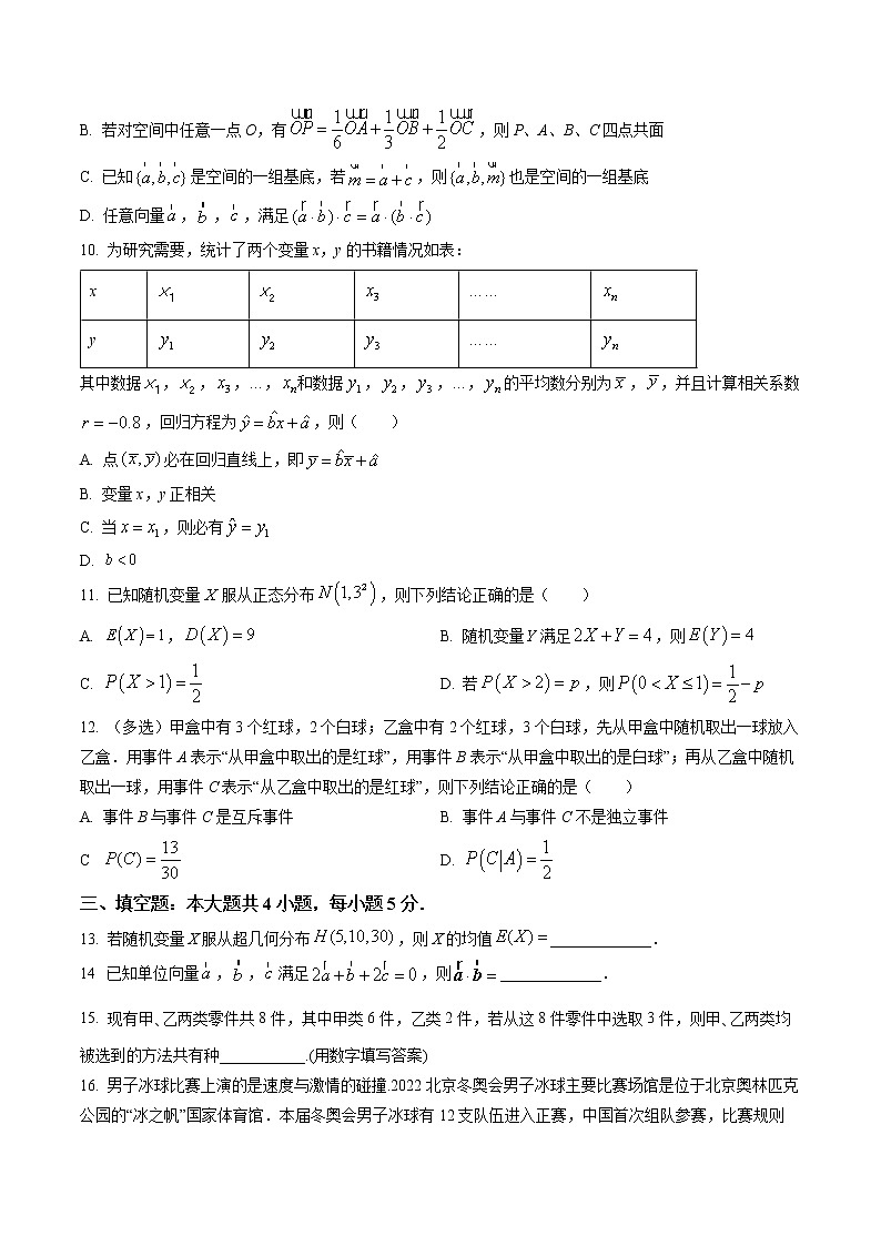江苏省十一校2021-2022学年高二下学期阶段联测数学试题(原卷版)第2页
