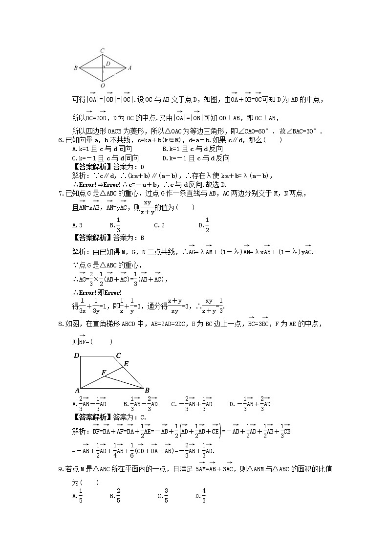 2023年高考数学(文数)一轮复习课时24《平面向量的概念及线性运算》达标练习(教师版)第2页