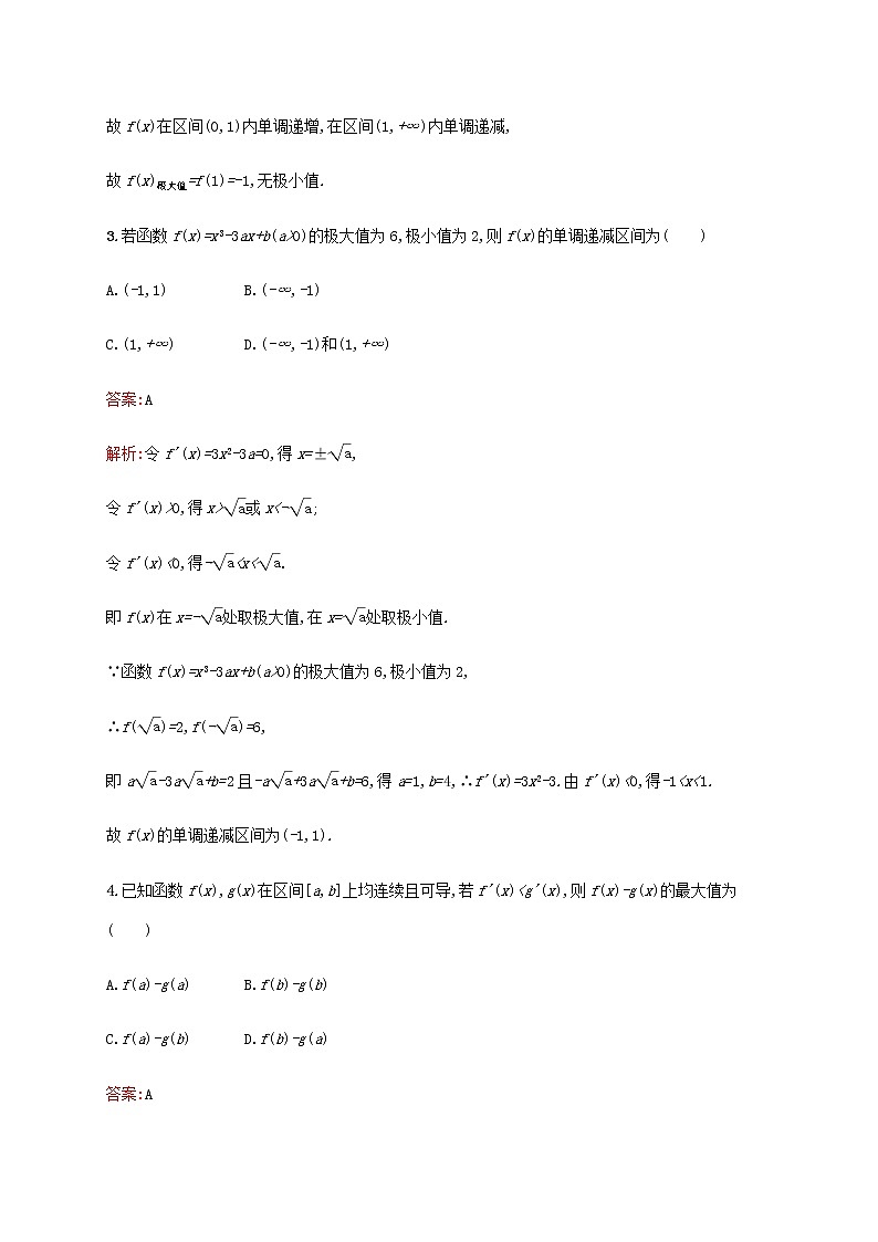 广西专用高考数学一轮复习考点规范练16导数与函数的极值最值含解析新人教A版理02