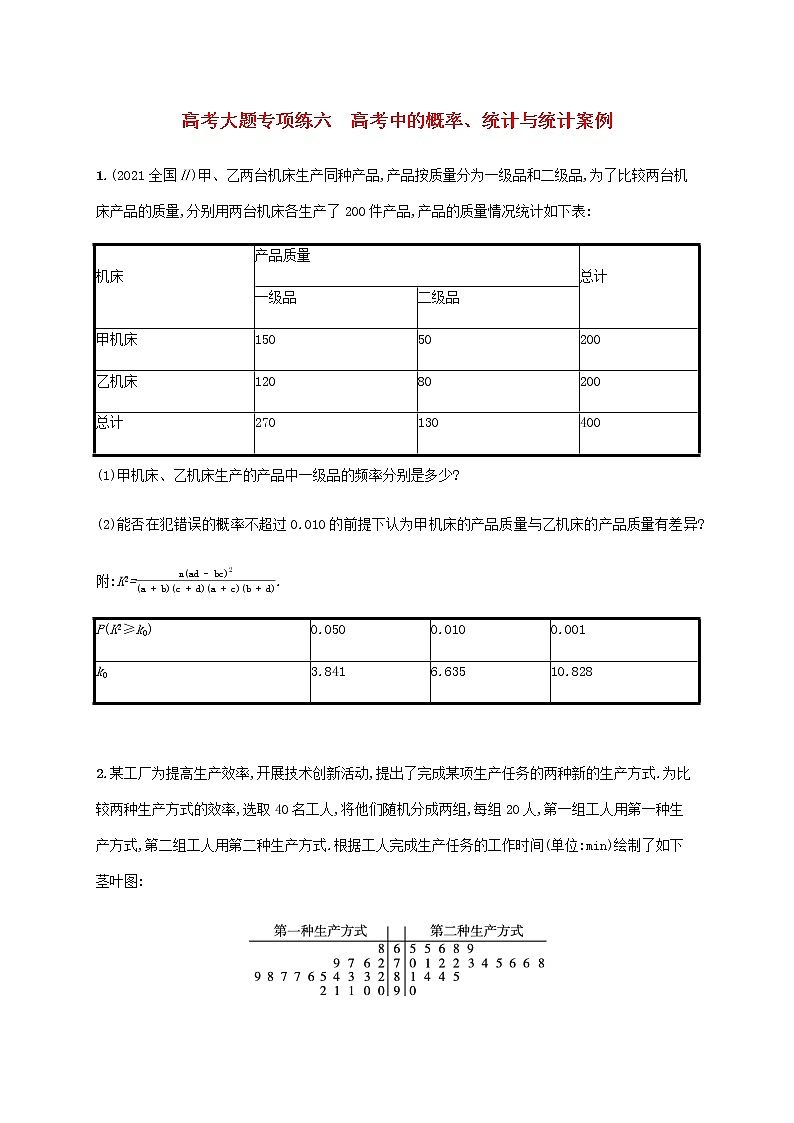 广西专用高考数学一轮复习大题专项练6高考中的概率统计与统计案例含解析新人教A版理第1页