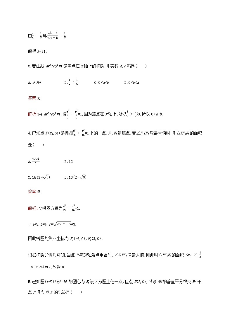 高考数学一轮复习考点规范练49椭圆含解析新人教A版理02
