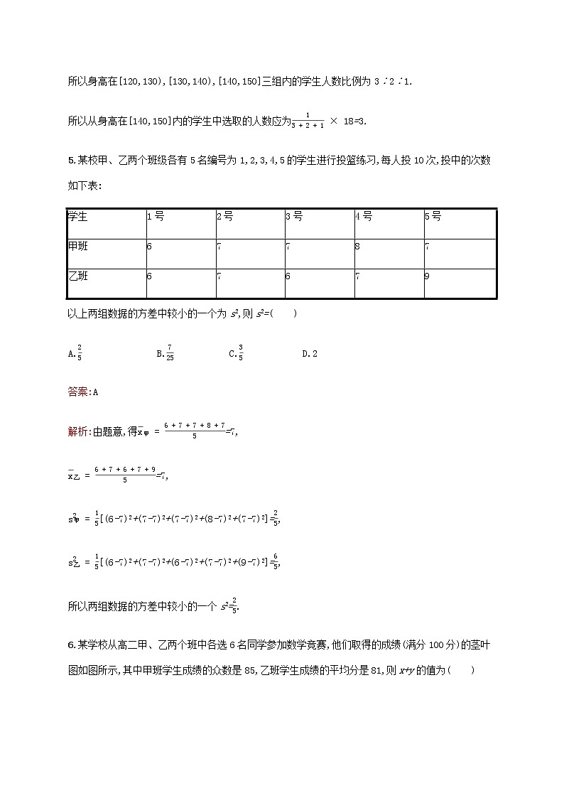 高考数学一轮复习考点规范练55用样本估计总体含解析新人教A版理第3页
