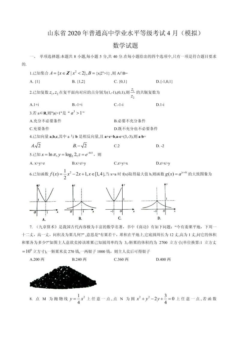 2020年山东省普通高中学业水平等级考试4月（模拟）数学试题 PDF版01