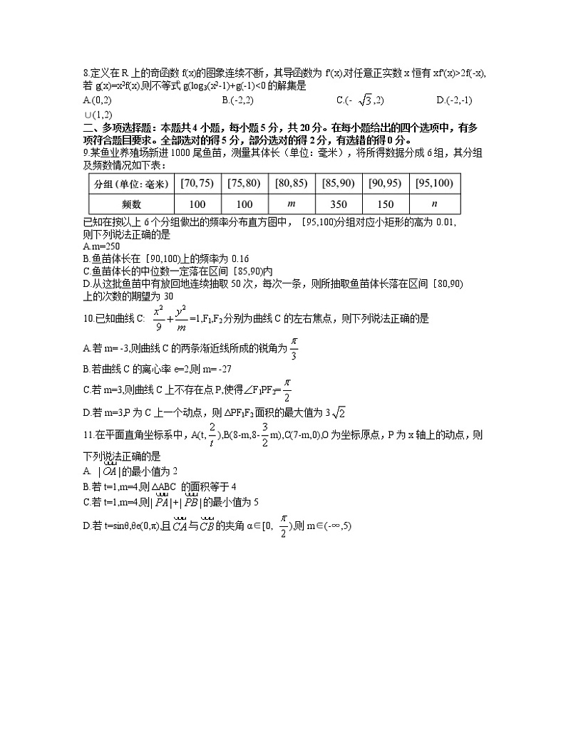 2021届山东省青岛市5月高三自主检测(三模) 数学试题 word含答案第2页