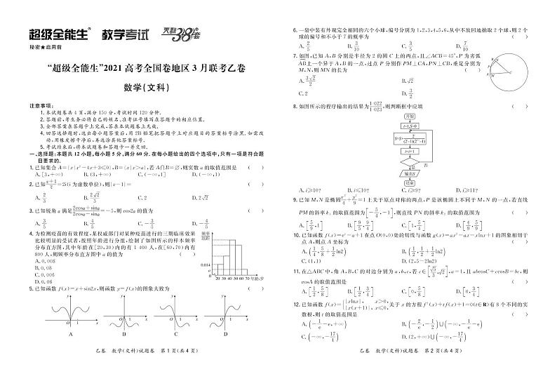 2021“超级全能生”高三全国卷地区3月联考试题(乙卷)数学(文)PDF版含解析01