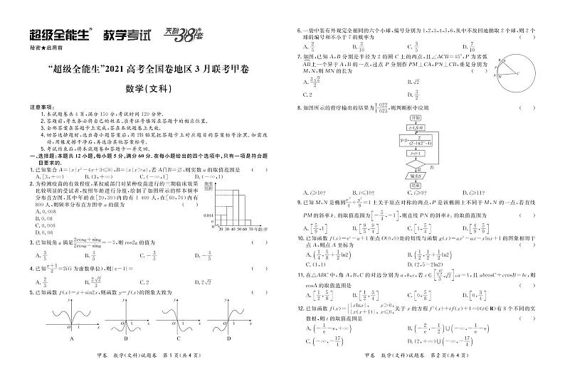2021“超级全能生”高三全国卷地区3月联考试题(甲卷)数学(文)PDF版含解析01