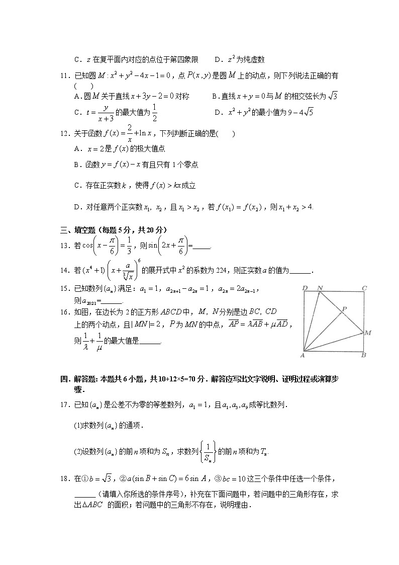 2021汕头金山中学高三下学期5月联考数学试题含答案03