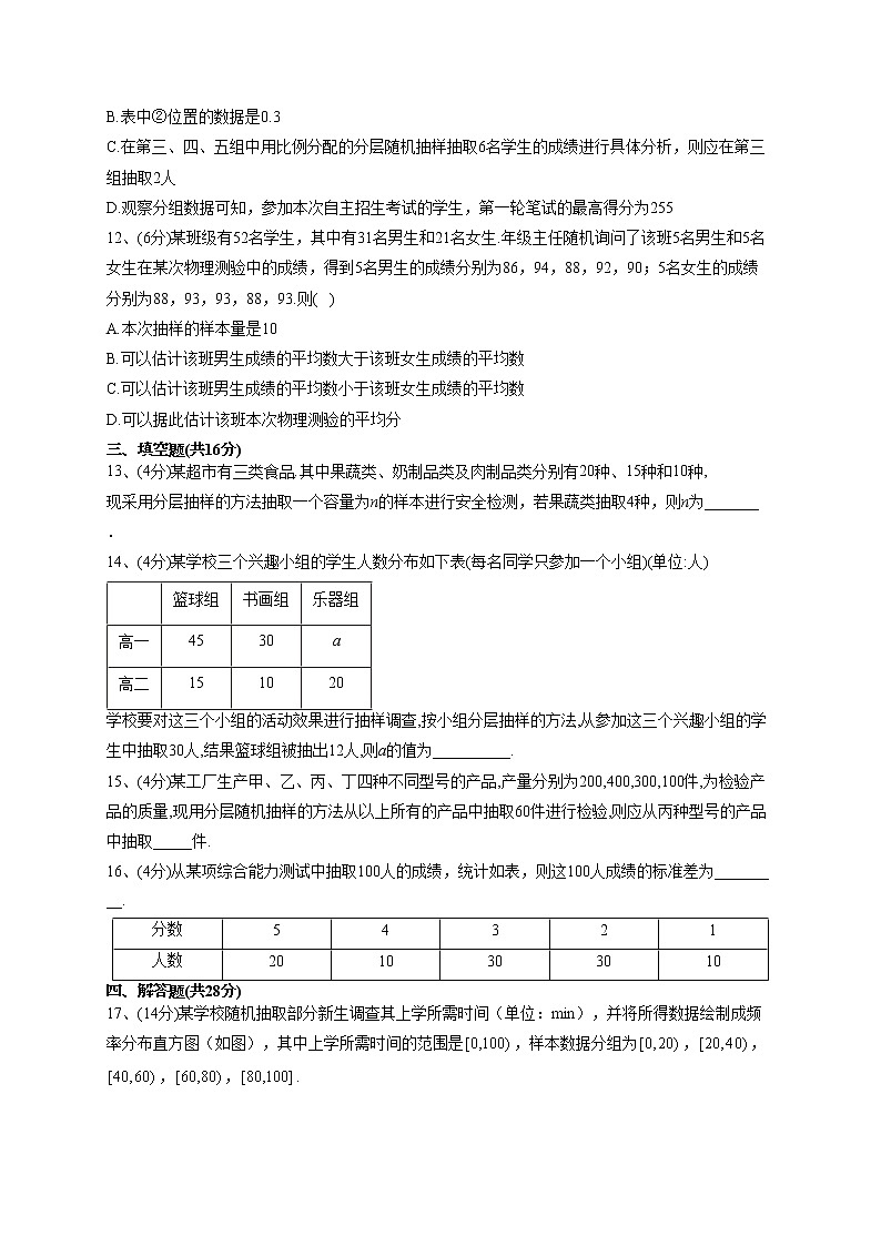 2022-2023学年苏教版(2019)必修二第十四章 统计 单元测试卷03