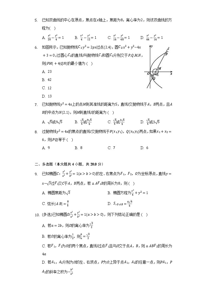 人教A版（2019）高中數(shù)學(xué)選擇性必修第一冊(cè)第三章《圓錐曲線的方程》單元測(cè)試卷（較易）（含答案解析）第2頁