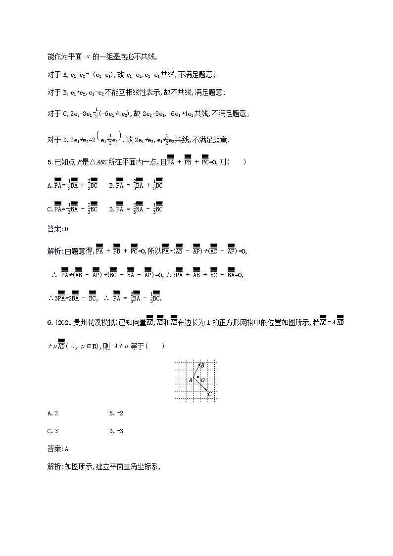 2023年高考数学一轮复习课时规范练25平面向量基本定理及向量坐标运算含解析北师大版文第2页
