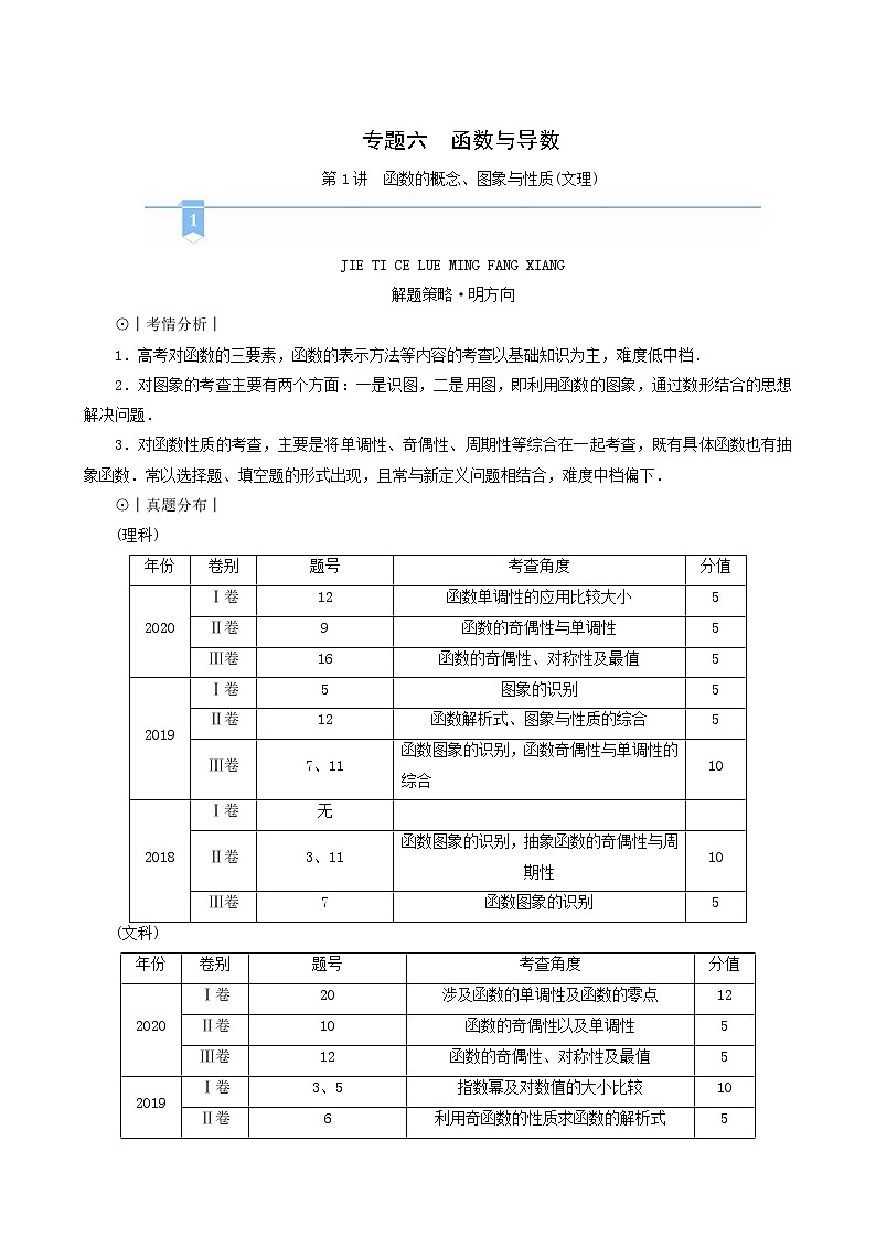 高考数学二轮复习第2部分专题篇素养提升文理专题六函数与导数第1讲函数的概念图象与性质文理学案含解析第1页