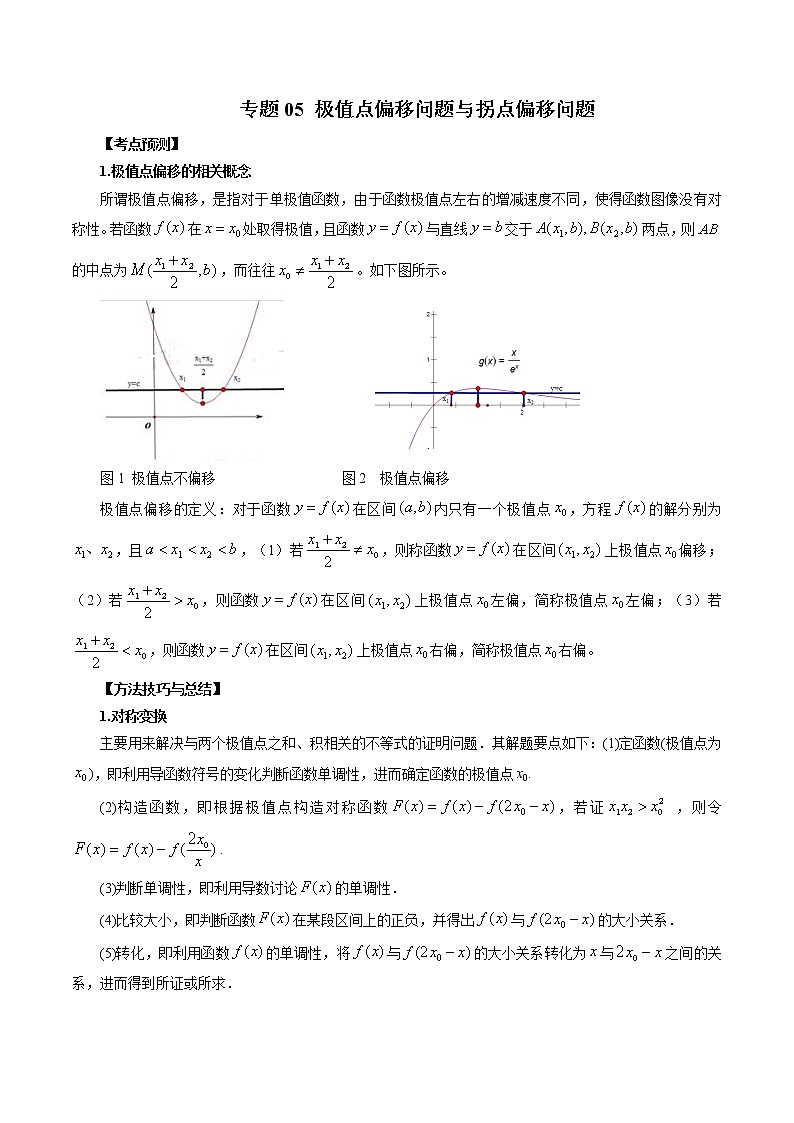 高考数学二轮复习专题05 极值点偏移问题与拐点偏移问题 (原卷版)第1页