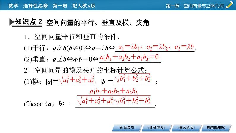 人教A版(2019)高中数学选择性必修第一册 1.3.2 空间向量运算的坐标表示 PPT课件+同步习题07