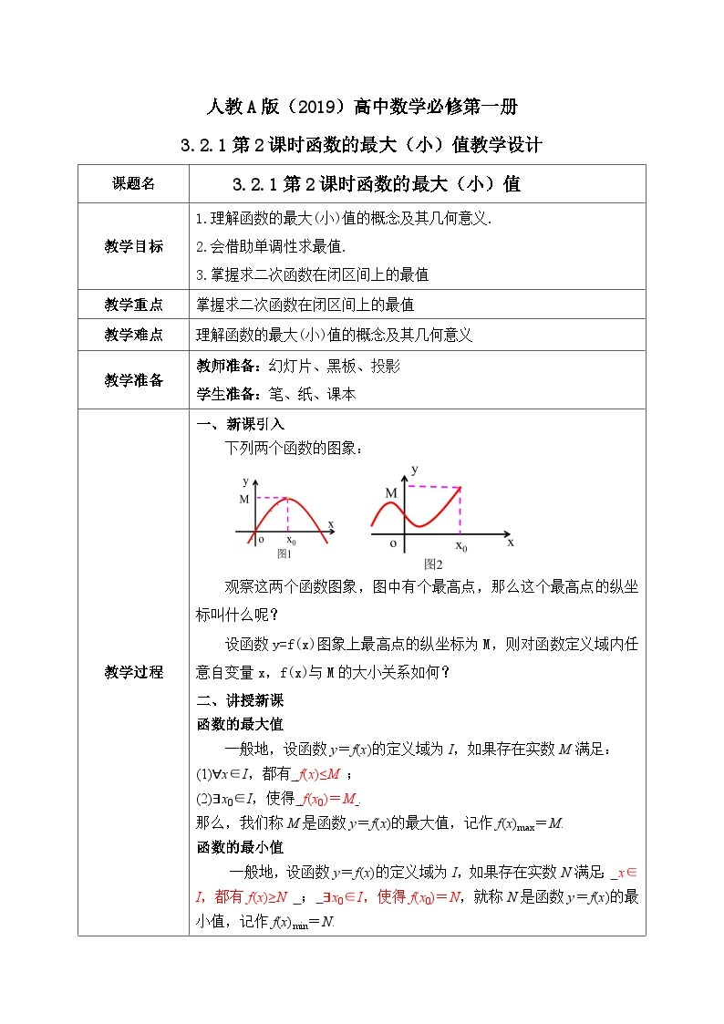 必修第一册高一上数学第三章3.2.1《第2课时函数的最大（小）值》课件+教案01