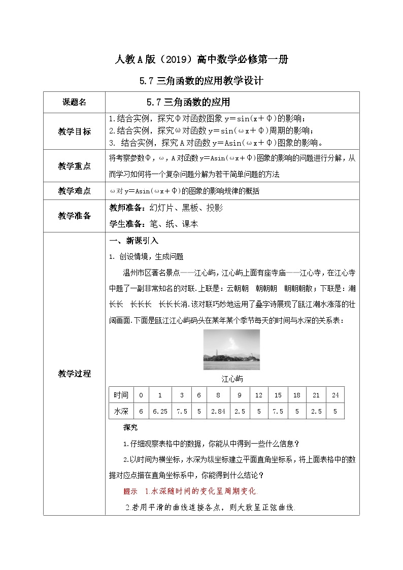 必修第一册高一上数学第五章5.7《三角函数的应用》课件+教案01