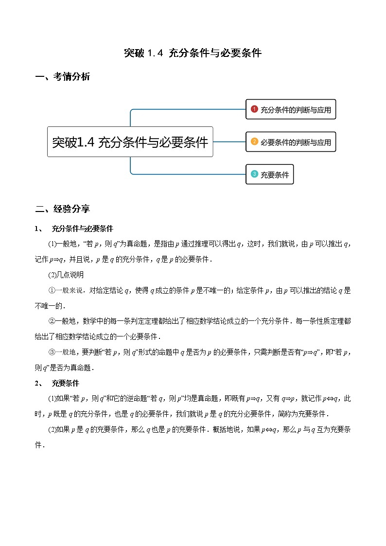 突破1.4 充分条件与必要条件(重难点突破)-【新教材精选】2022-2023学年高一数学重难点课时训(人教A版2019必修第一册)01