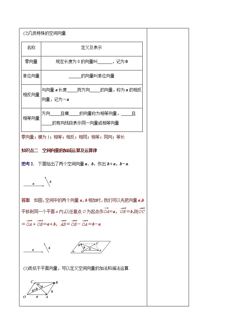 高中数学选择性必修一 1.1 空间向量及其运算(教学设计)第3页