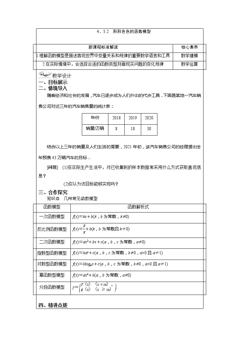4.5.2 形形色色的函数模型 教案 湘教版(2019)高中数学必修第一册01