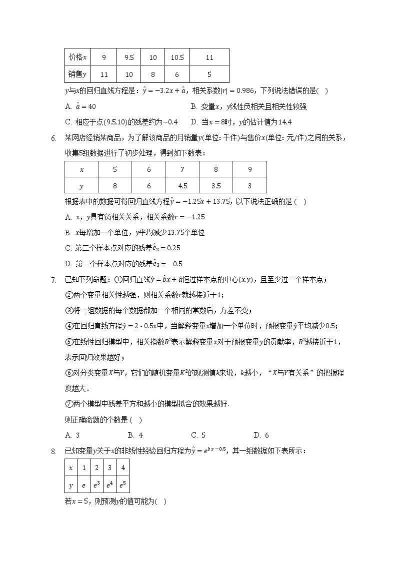 9.1线性回归分析  练习  苏教版（2019）高中数学选择性必修第二册（含答案解析）02