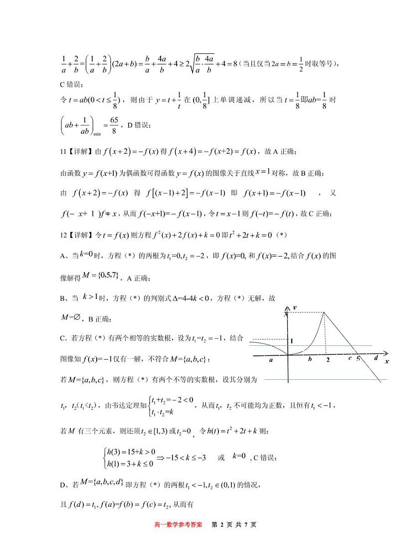 巴蜀中学高2024届高一(上)期中考试数学参考答案第2页
