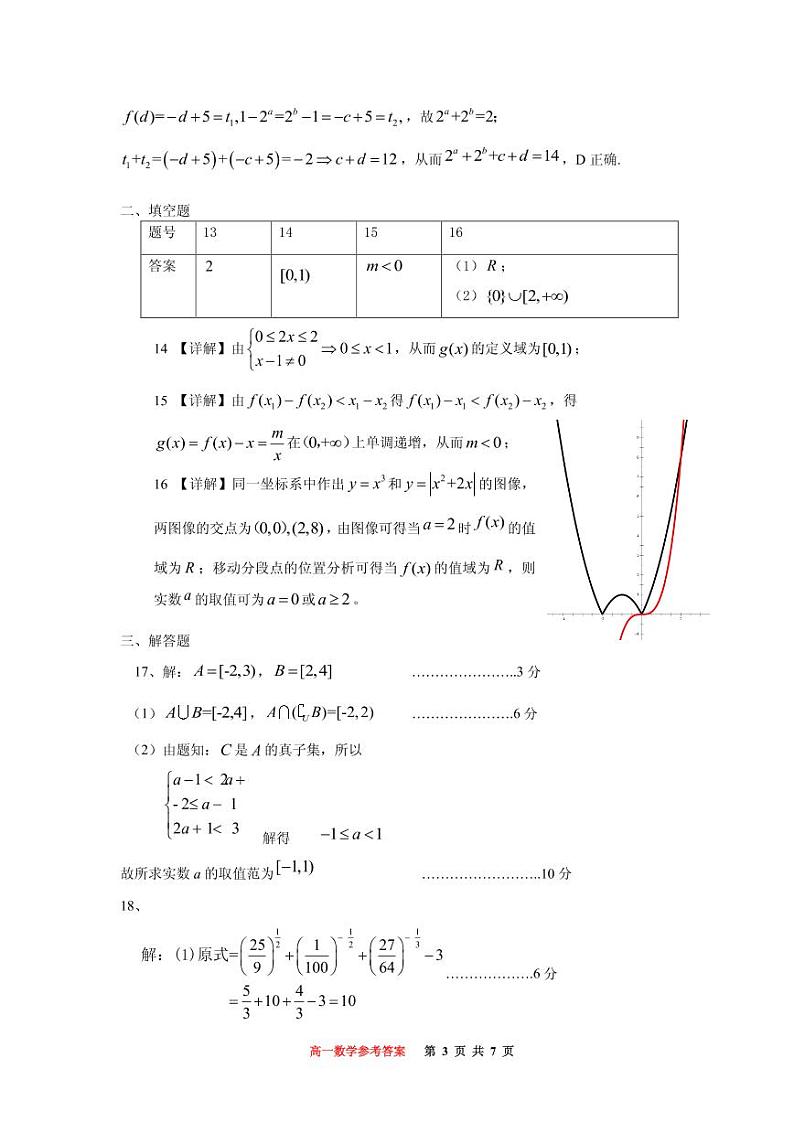 巴蜀中学高2024届高一(上)期中考试数学参考答案第3页
