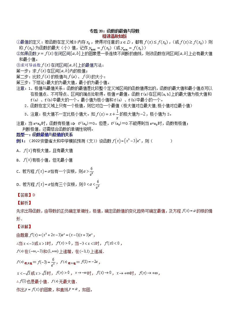 专题28:函数的最值与导数-2023届高考数学一轮复习精讲精练(新高考专用)(解析版)第1页