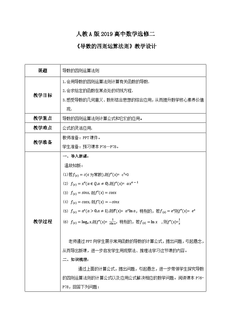 5.2.2《导数的四则运算法则》课件+教案01