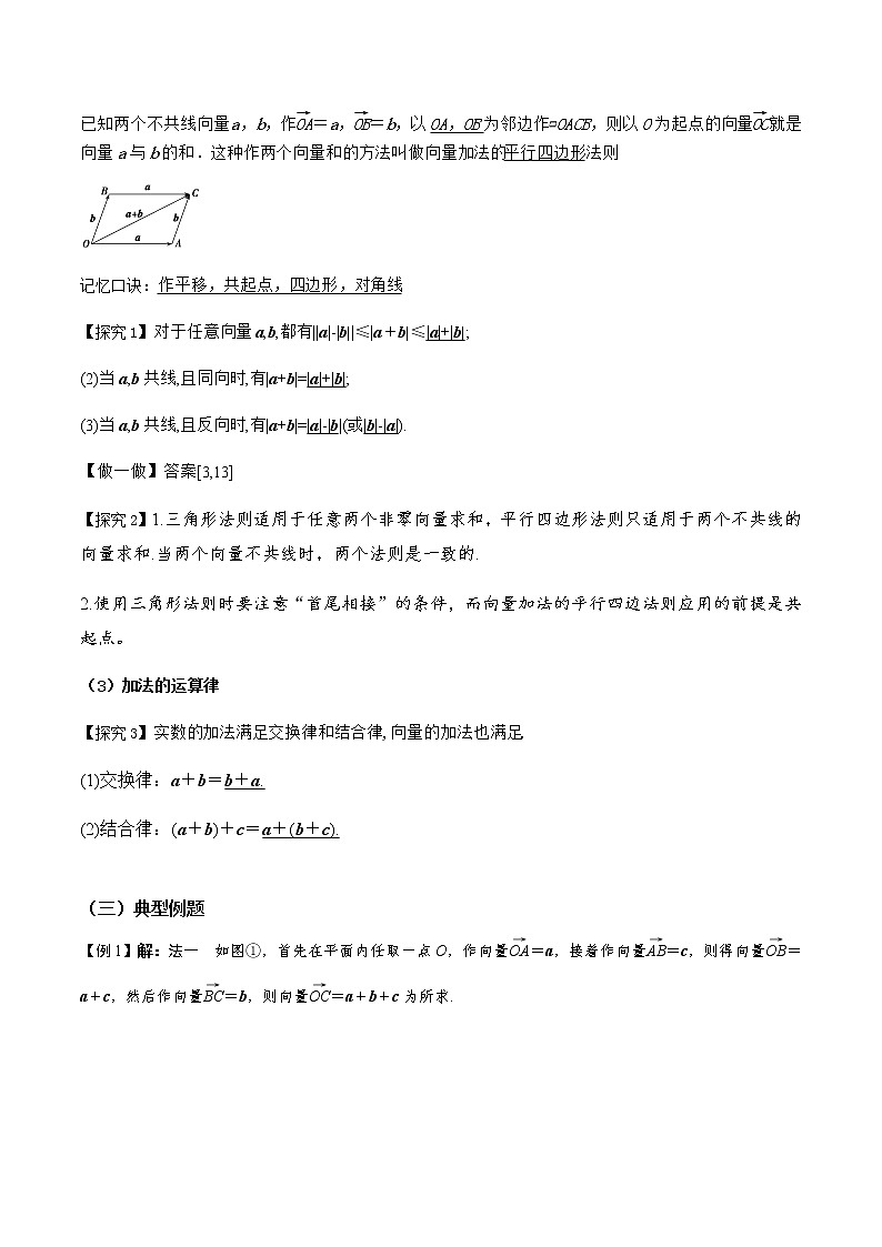 6.2.1向量的加法运算(导学案)答案版- 2022-2023学年高一数学同步备课 (人教A版2019 必修第二册)02