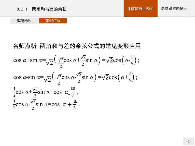 高中数学新人教B版必修第三册 第八章 8.2.1 两角和与差的余弦 课件第5页