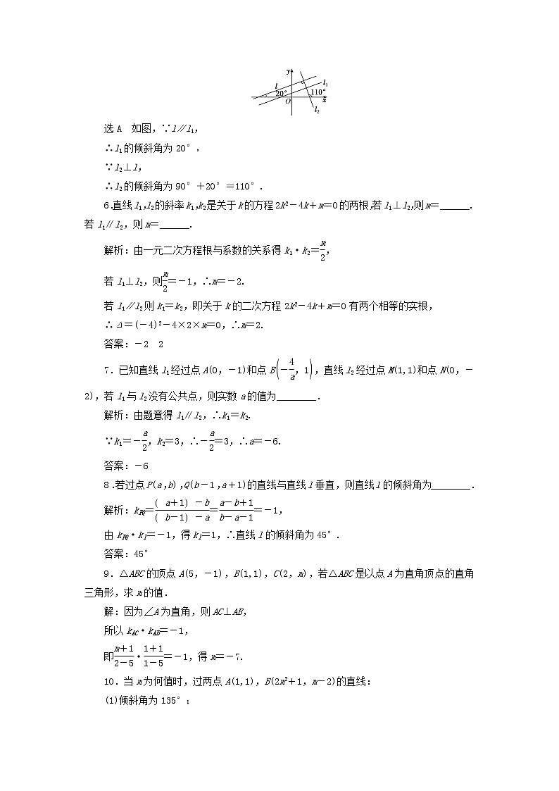 2022秋新教材高中数学课时跟踪检测十两条直线平行和垂直的判定新人教A版选择性必修第一册第2页